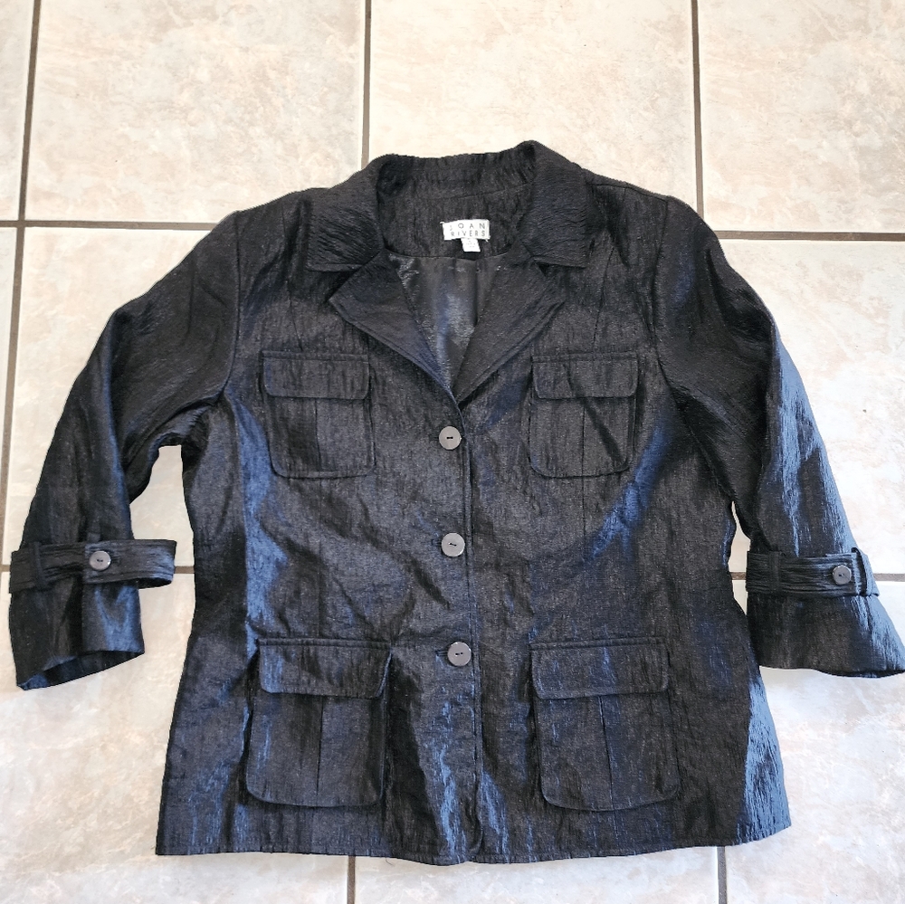 Joan Rivers Black Blazer with Notched Lapels and Relaxed Fit